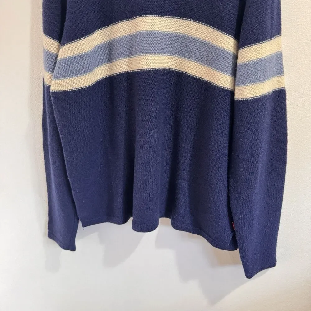 Vintage 90s Y2K Guess Sweater Mens XXL Stripe Blue White Lambswool Knit Jumper